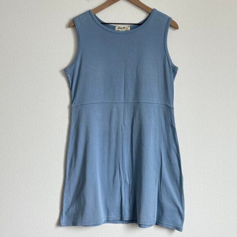 Eddieโ Bauer Knit Dress Small Petite Blue Casual Sleeveless Cotton Empire Waist
